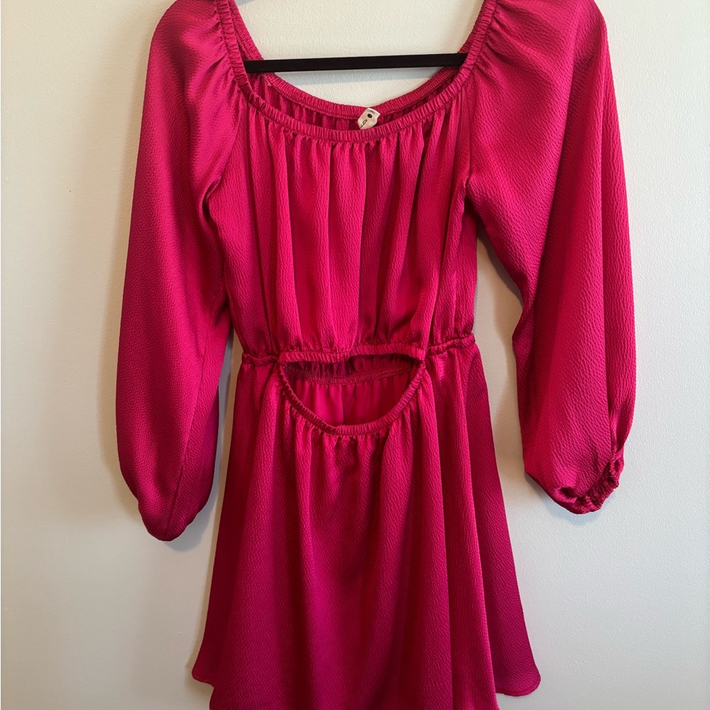 Tyche Fuchsia Long-Sleeve Mini Dress with Waist Cutout
